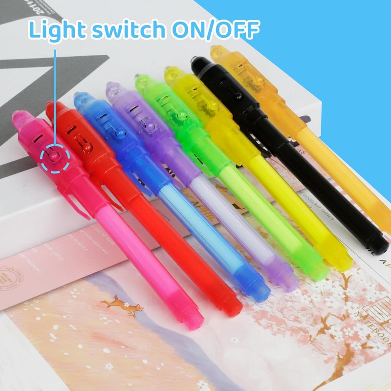TIDALJAM 32 Pack Invisible Ink Pens with UV Light, 8 Colors Glow ， Secret Message Writing Detective Party Favors, Birthday Christmas Halloween Goodie Bag Stuffers Classroom Prizes School Supplies - Image 3